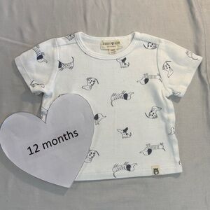 Rabbit + Bear - White organic cotton short sleeve Dog Print Baby T-Shirt